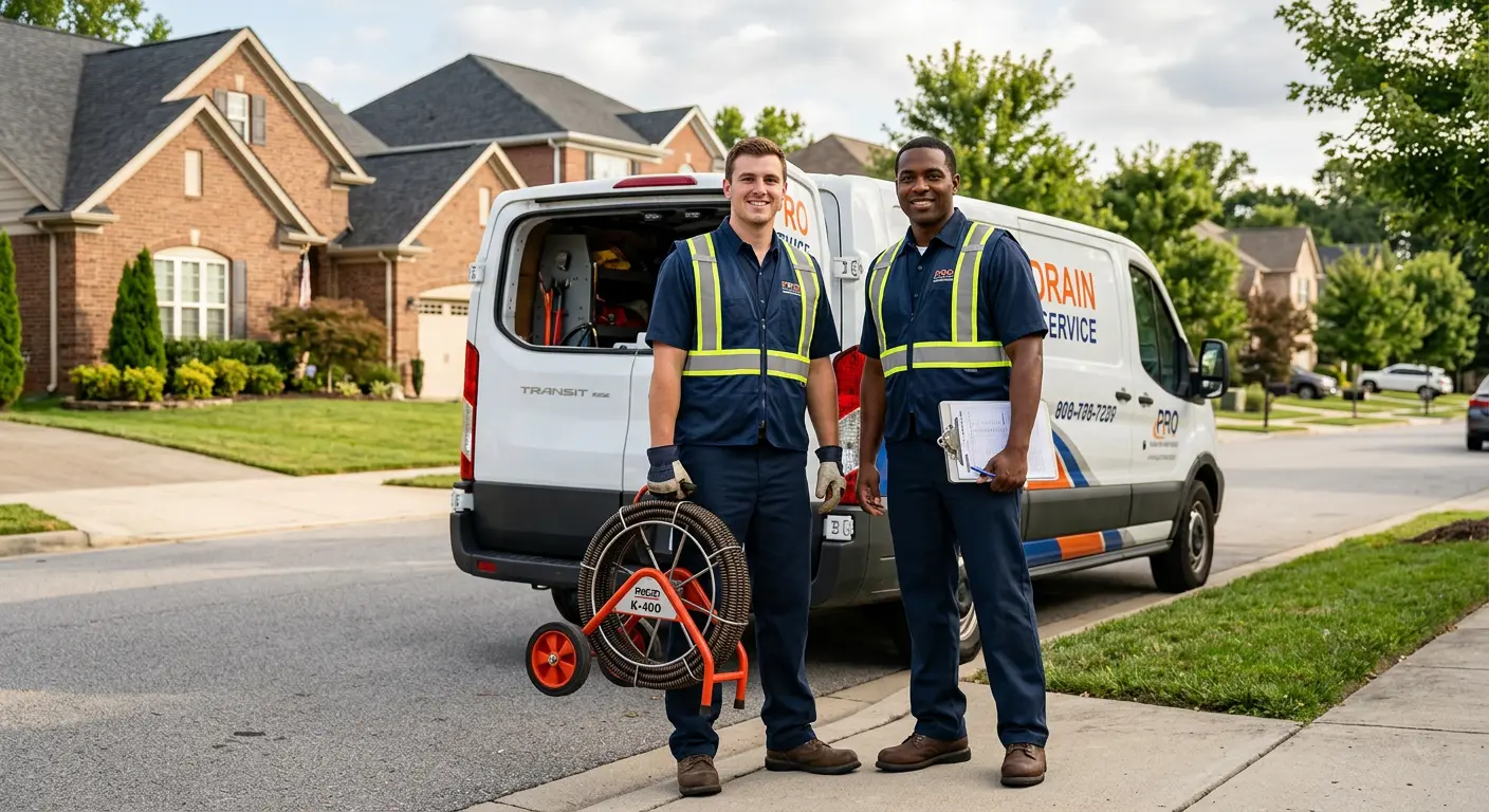 Sewer and drain service team with equipment ready for work in Hamilton